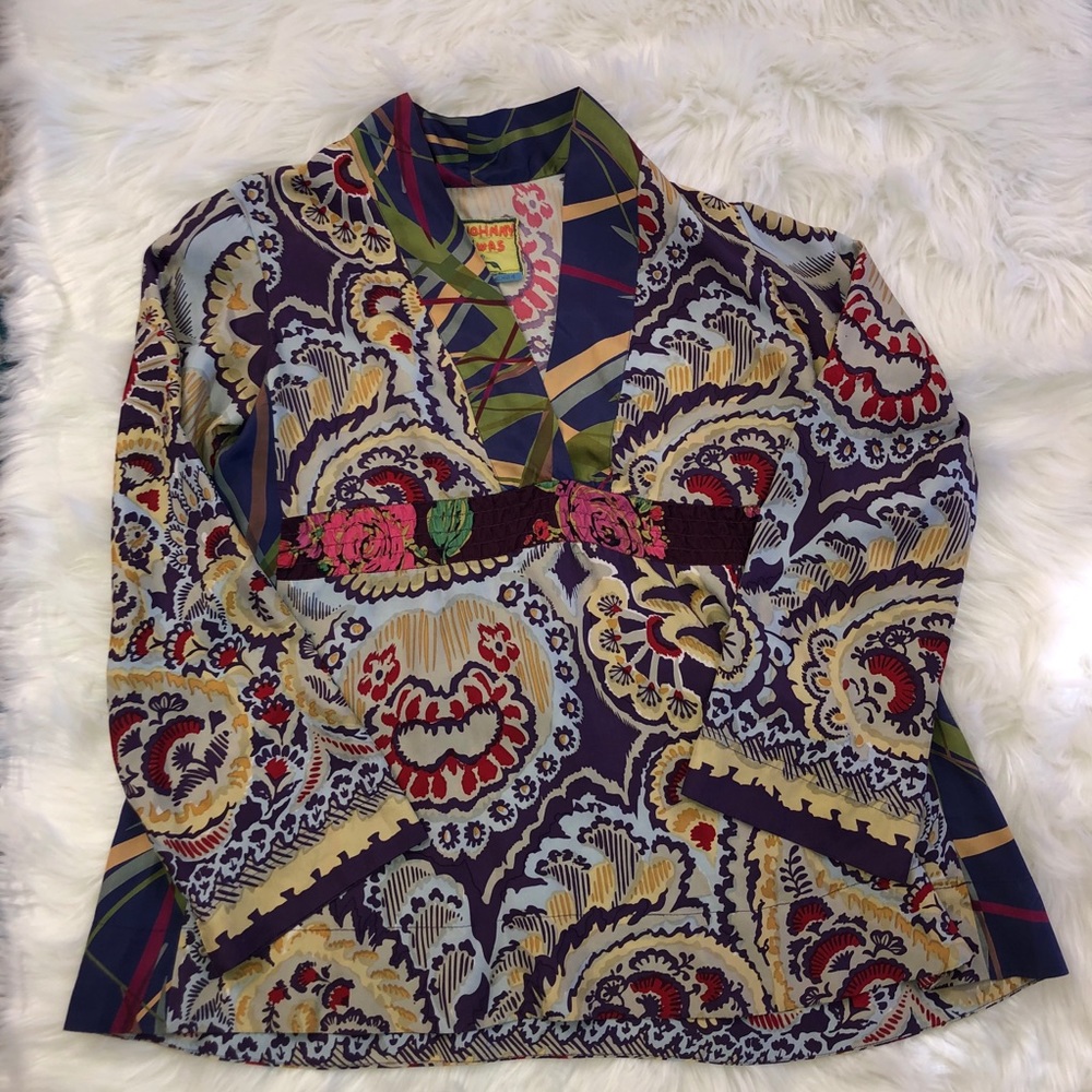 Johnny Was Silk Floral Printed Blouse